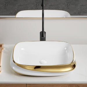 English Elm 24x17" Ceramic Vessel Sink Gold Rim Above Counter Vanity Basin for Modern Bathrooms W3402P435606