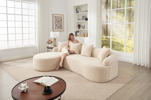 English Elm Boneless Chenille Sectional with Curved Chaise High Density Foam Modular Living Room Sofa W2231S00042