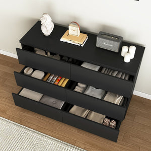 English Elm Modern Six Drawer Dresser with Wave Panel Fronts Handleless Design for Bedroom W409P371347