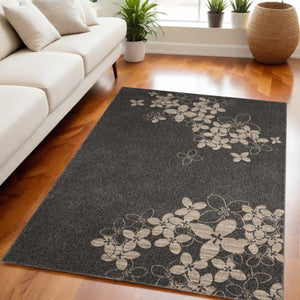Homeroots 5' X 7' Charcoal And Beige Floral Non Skid Area Rug  Polyester 550409