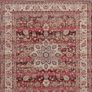 Homeroots 8' X 10' Ivory And Red Floral Distressed Area Rug - Durable, Non-skid, Stain Resistant For Homes!  Polypropylene 550411