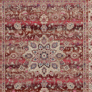 Homeroots 8' X 10' Ivory And Red Floral Distressed Area Rug - Durable, Non-skid, Stain Resistant For Homes!  Polypropylene 550411