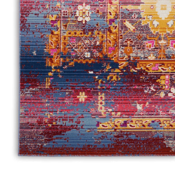 HomeRoots 8' Vibrant Floral Distressed Area Rug in Blue, Yellow, and Red – Durable, Non-Skid, Easy Care Decor 8' X 10' 550412