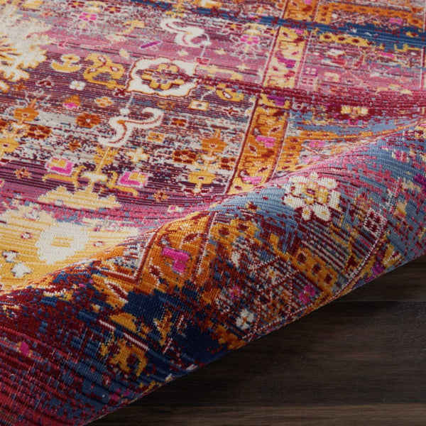 Homeroots 8' X 10' Stylish Blue, Yellow & Red Floral Distressed Area Rug - Non-skid, Durable & Stain Resistant!  Polypropylene 550412