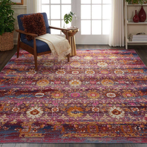 HomeRoots 8' Vibrant Floral Distressed Area Rug in Blue, Yellow, and Red – Durable, Non-Skid, Easy Care Decor 8' X 10' 550412