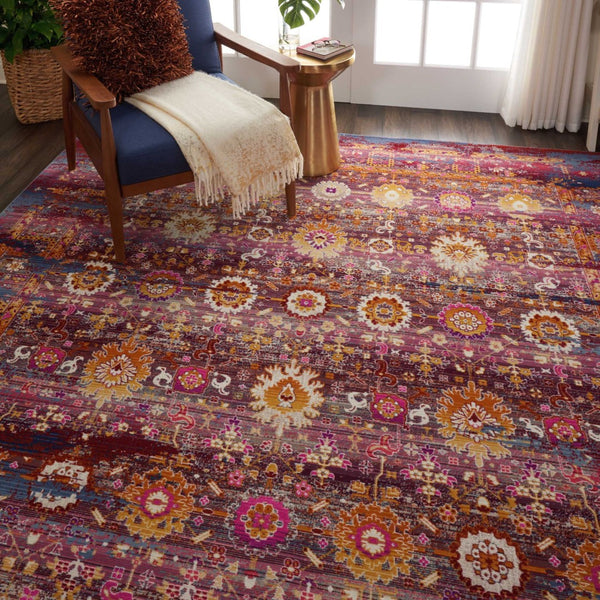 Homeroots 8' X 10' Stylish Blue, Yellow & Red Floral Distressed Area Rug - Non-skid, Durable & Stain Resistant!  Polypropylene 550412