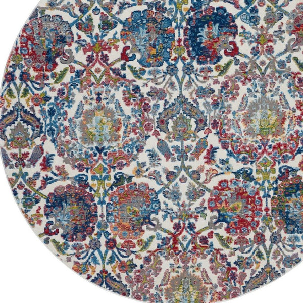 HomeRoots 8' Vibrant Floral Distressed Area Rug in Blue, Yellow, and Red – Durable, Non-Skid, Easy Care Decor 8' X 10' 550412