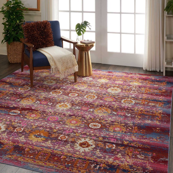 HomeRoots 8' Vibrant Floral Distressed Area Rug in Blue, Yellow, and Red – Durable, Non-Skid, Easy Care Decor 8' X 10' 550412