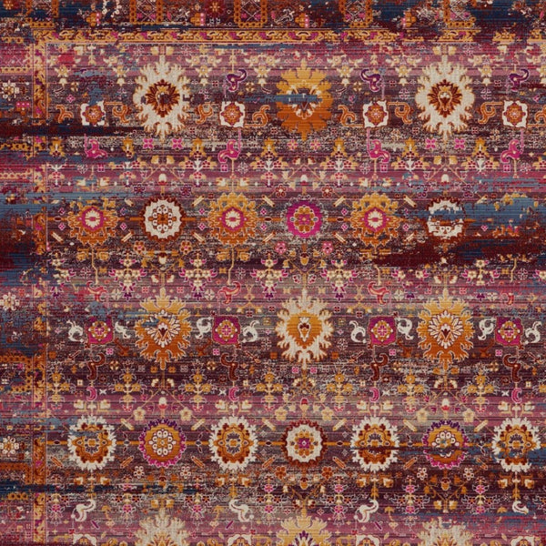 Homeroots 8' X 10' Stylish Blue, Yellow & Red Floral Distressed Area Rug - Non-skid, Durable & Stain Resistant!  Polypropylene 550412