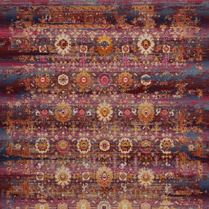 Homeroots 8' X 10' Stylish Blue, Yellow & Red Floral Distressed Area Rug - Non-skid, Durable & Stain Resistant!  Polypropylene 550412