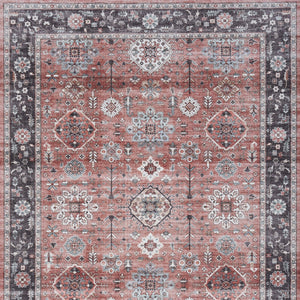 Homeroots 8' X 10' Black And Red Floral Distressed Non Skid Area Rug  Polyester 550413