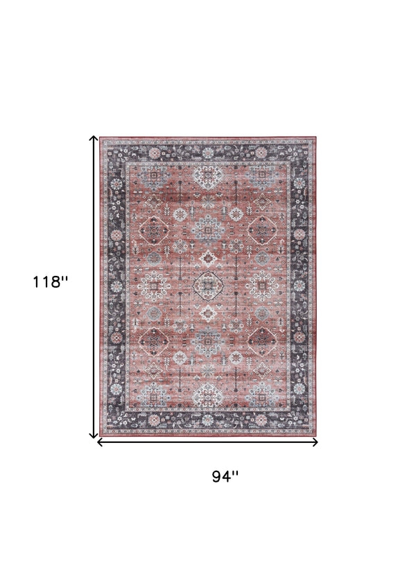 Homeroots 8' X 10' Black And Red Floral Distressed Non Skid Area Rug  Polyester 550413