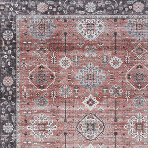 Homeroots 8' X 10' Black And Red Floral Distressed Non Skid Area Rug  Polyester 550413