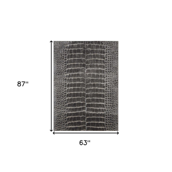 Homeroots 5' X 7' Beige Charcoal And Cream Animal Print Distressed Non Skid Area Rug  Polyester 550420