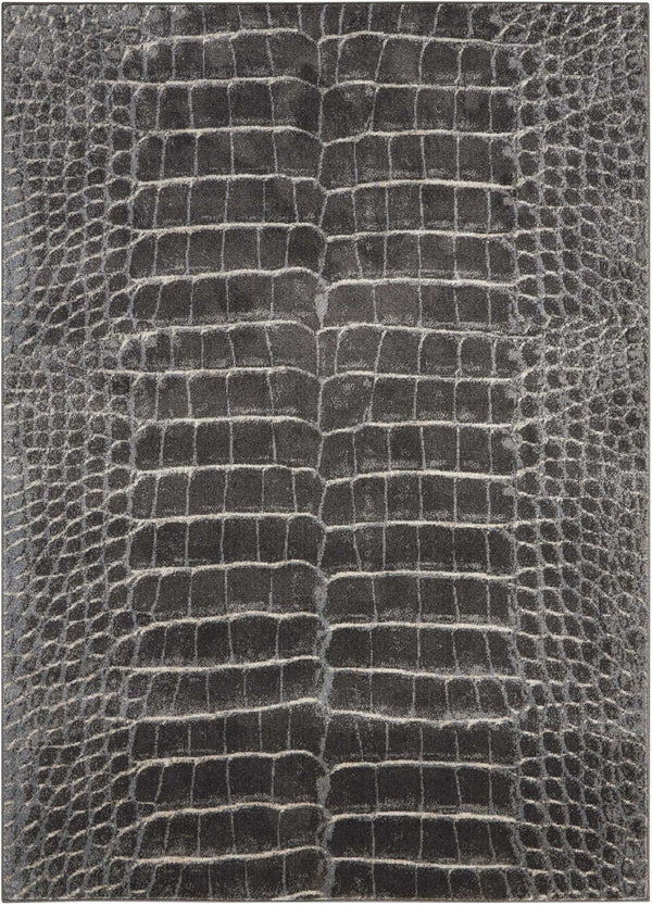 HomeRoots 5' Distressed Animal Print Area Rug in Beige, Charcoal, and Cream - Stain-Resistant and Non-Skid Design 5' X 7' 550420