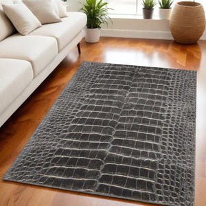 Homeroots 5' X 7' Beige Charcoal And Cream Animal Print Distressed Non Skid Area Rug  Polyester 550420