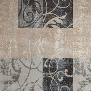 Homeroots 5' X 7' Tan Black And Ivory Floral Vines Non Skid Area Rug  Polyester 550421