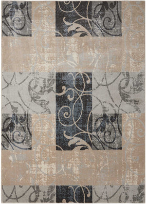 Homeroots 5' X 7' Tan Black And Ivory Floral Vines Non Skid Area Rug  Polyester 550421