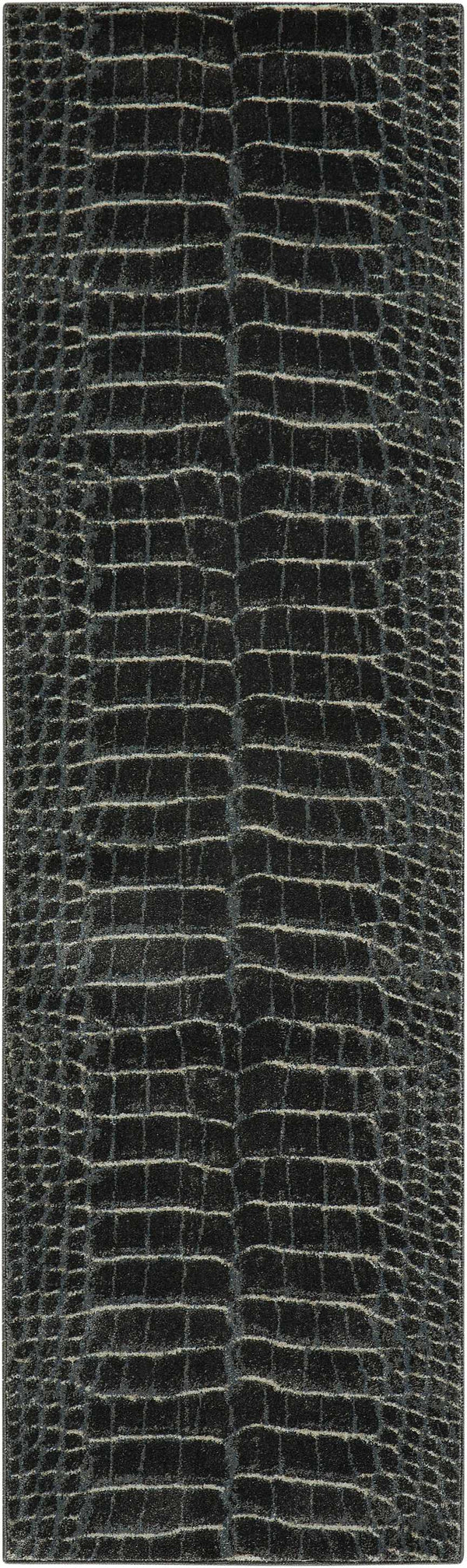 Homeroots 8' Beige Charcoal And Cream Animal Print Distressed Non Skid Runner Rug  Polyester 550423