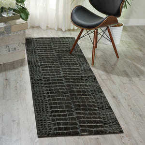 Homeroots 8' Beige Charcoal And Cream Animal Print Distressed Non Skid Runner Rug  Polyester 550423