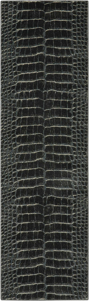 Homeroots 8' Beige Charcoal And Cream Animal Print Distressed Non Skid Runner Rug  Polyester 550423