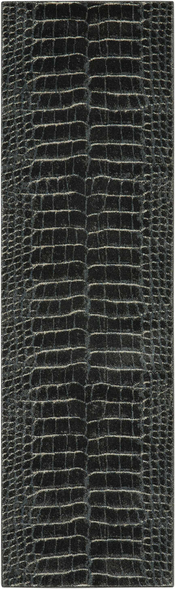 Homeroots 8' Beige Charcoal And Cream Animal Print Distressed Non Skid Runner Rug  Polyester 550423