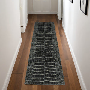 Homeroots 8' Beige Charcoal And Cream Animal Print Distressed Non Skid Runner Rug  Polyester 550423