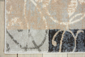 Homeroots 8' Tan Black And Ivory Floral Vines Non Skid Runner Rug  Polyester 550424