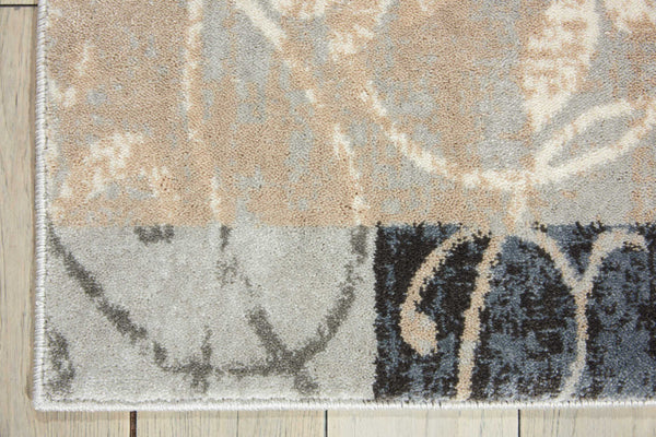 Homeroots 8' Tan Black And Ivory Floral Vines Non Skid Runner Rug  Polyester 550424