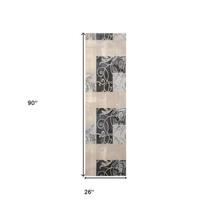 Homeroots 8' Tan Black And Ivory Floral Vines Non Skid Runner Rug  Polyester 550424