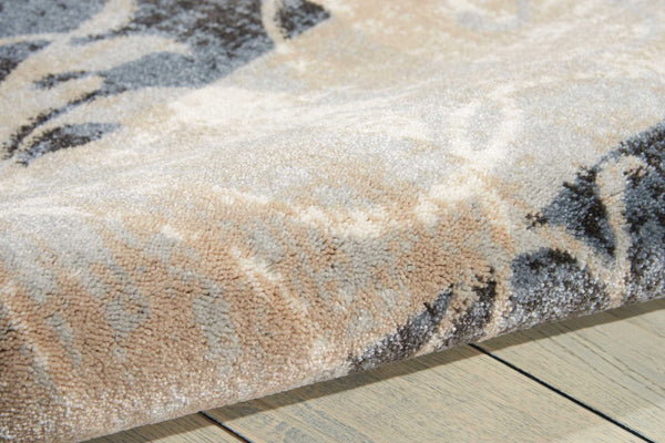 Homeroots 8' Tan Black And Ivory Floral Vines Non Skid Runner Rug  Polyester 550424