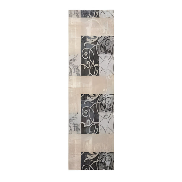 Homeroots 8' Tan Black And Ivory Floral Vines Non Skid Runner Rug  Polyester 550424