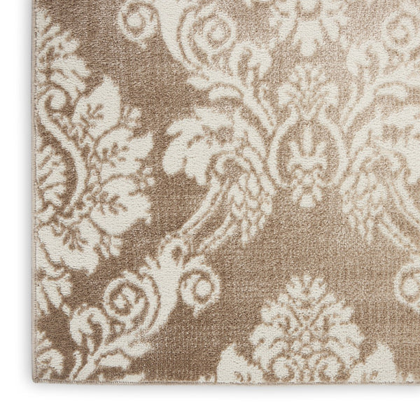 HomeRoots 8' Ivory and Tan Damask Distressed Area Rug - Timeless Elegance for Living Rooms & Bedrooms 8' X 10' 550428