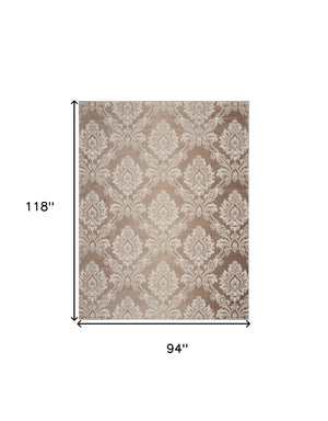 Homeroots 8' X 10' Ivory And Tan Damask Distressed Non Skid Area Rug  Polypropylene,Polyester 550428