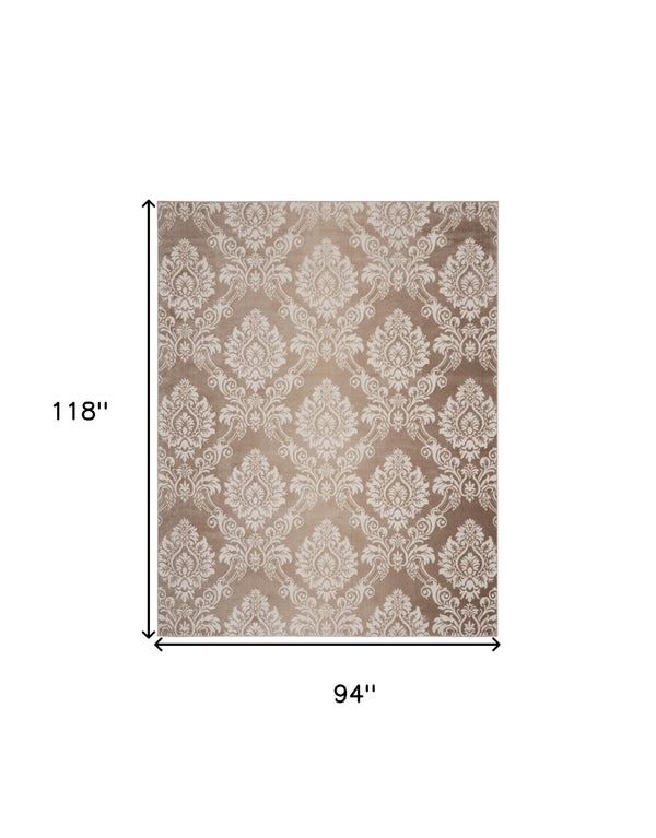 Homeroots 8' X 10' Ivory And Tan Damask Distressed Non Skid Area Rug  Polypropylene,Polyester 550428