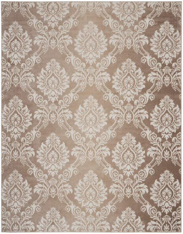 HomeRoots 8' Ivory and Tan Damask Distressed Area Rug - Timeless Elegance for Living Rooms & Bedrooms 8' X 10' 550428