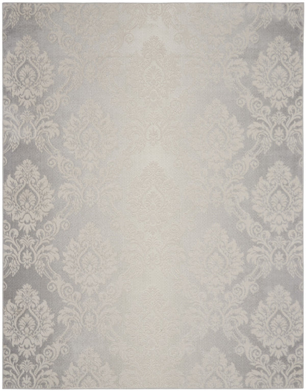 Homeroots 8' X 10' Ivory And Gray Damask Distressed Non Skid Area Rug  Polypropylene,Polyester 550429