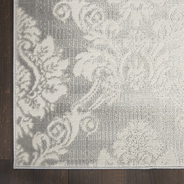 Homeroots 8' X 10' Ivory And Gray Damask Distressed Non Skid Area Rug  Polypropylene,Polyester 550429