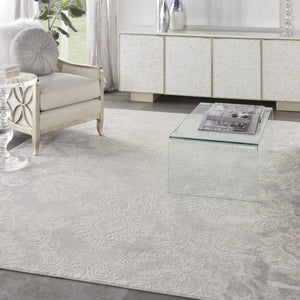 HomeRoots 8' Elegant Ivory and Gray Damask Area Rug – Distressed Non-Skid Design for Timeless Living Spaces 8' X 10' 550429