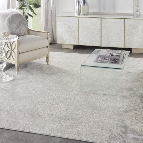 Homeroots 8' X 10' Ivory And Gray Damask Distressed Non Skid Area Rug  Polypropylene,Polyester 550429