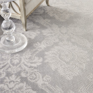Homeroots 8' X 10' Ivory And Gray Damask Distressed Non Skid Area Rug  Polypropylene,Polyester 550429