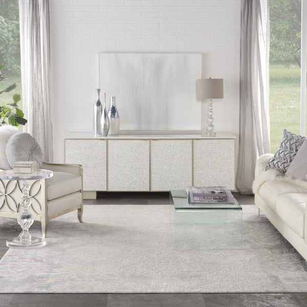 HomeRoots 8' Elegant Ivory and Gray Damask Area Rug – Distressed Non-Skid Design for Timeless Living Spaces 8' X 10' 550429