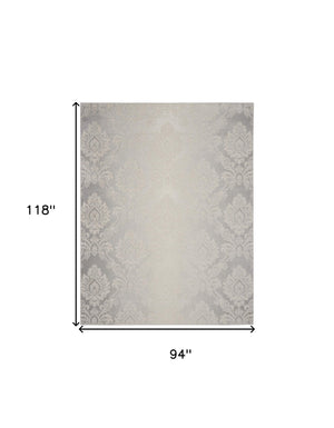 Homeroots 8' X 10' Ivory And Gray Damask Distressed Non Skid Area Rug  Polypropylene,Polyester 550429