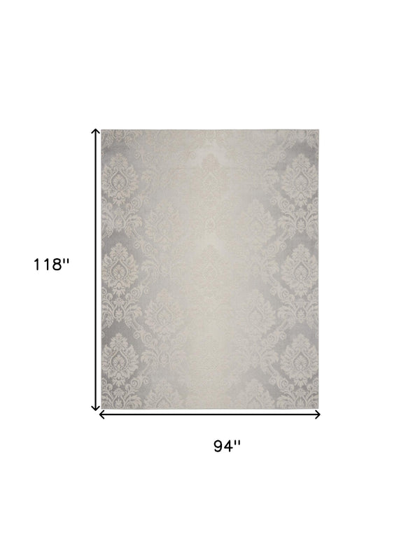 Homeroots 8' X 10' Ivory And Gray Damask Distressed Non Skid Area Rug  Polypropylene,Polyester 550429