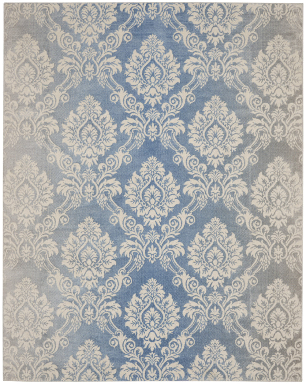 Homeroots 8' X 10' Ivory And Blue Damask Distressed Non Skid Area Rug  Polypropylene,Polyester 550430