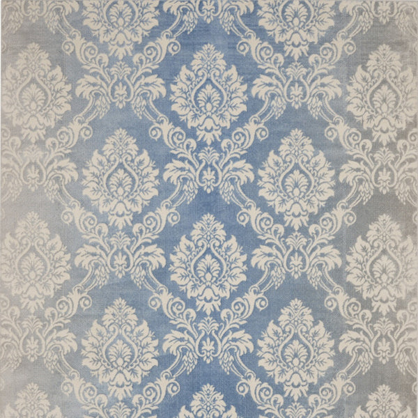 Homeroots 8' X 10' Ivory And Blue Damask Distressed Non Skid Area Rug  Polypropylene,Polyester 550430