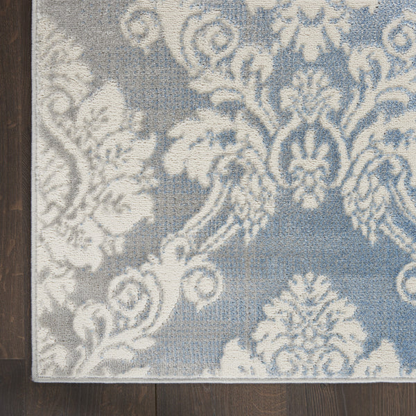Homeroots 8' X 10' Ivory And Blue Damask Distressed Non Skid Area Rug  Polypropylene,Polyester 550430