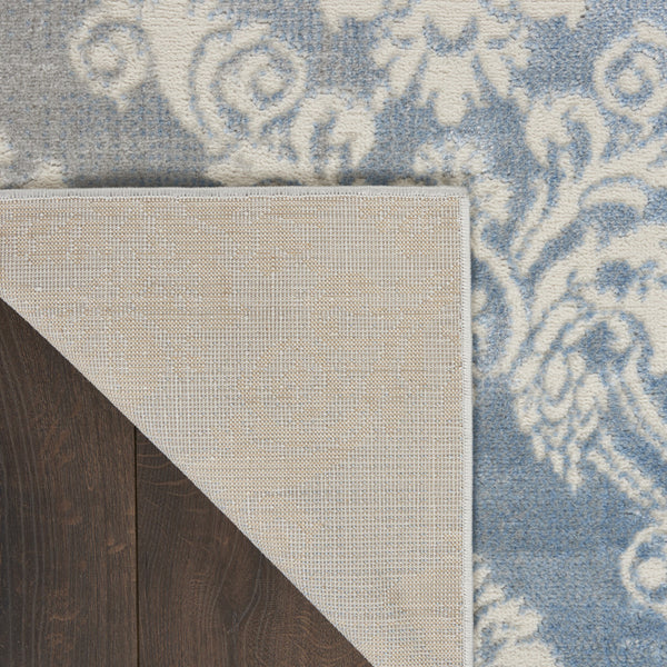Homeroots 8' X 10' Ivory And Blue Damask Distressed Non Skid Area Rug  Polypropylene,Polyester 550430