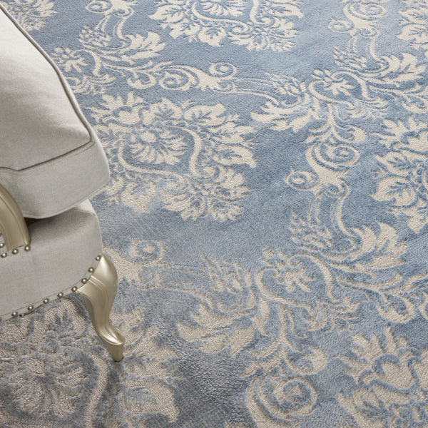 Homeroots 8' X 10' Ivory And Blue Damask Distressed Non Skid Area Rug  Polypropylene,Polyester 550430