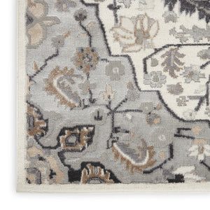 HomeRoots 8' Elegant Ivory, Black & Gray Floral Non-Skid Area Rug for Timeless Style & Durability in Your Home 8' X 10' 550431
